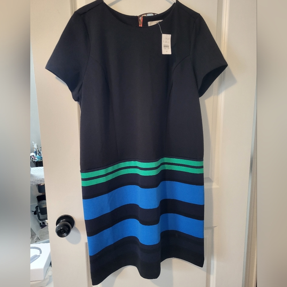 Black Dress with Blue and Green Stripes